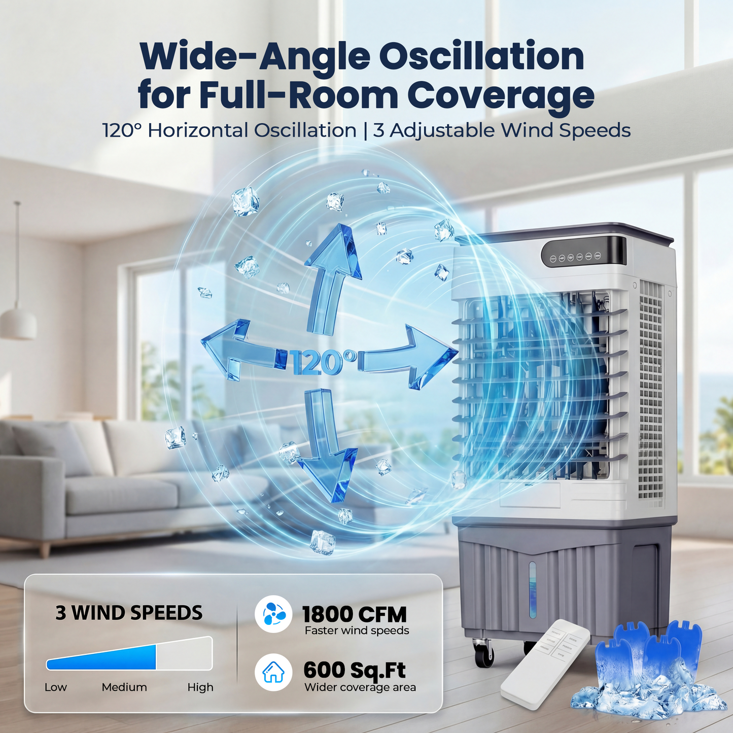 Nexaro 12.28 Gal Swamp Cooler for Garage & Patio, Portable Evaporative Air Cooler Covers Up to 500 Sq.Ft., Heavy Duty Cooling Fan with Oscillation, Remote & 12H Timer, 110V