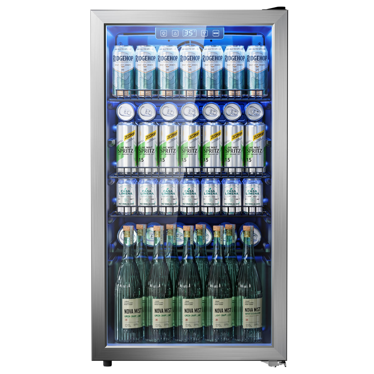 130 Can Beverage Refrigerator, 3.1 Cu.ft Fridge, Glass Door, Silver