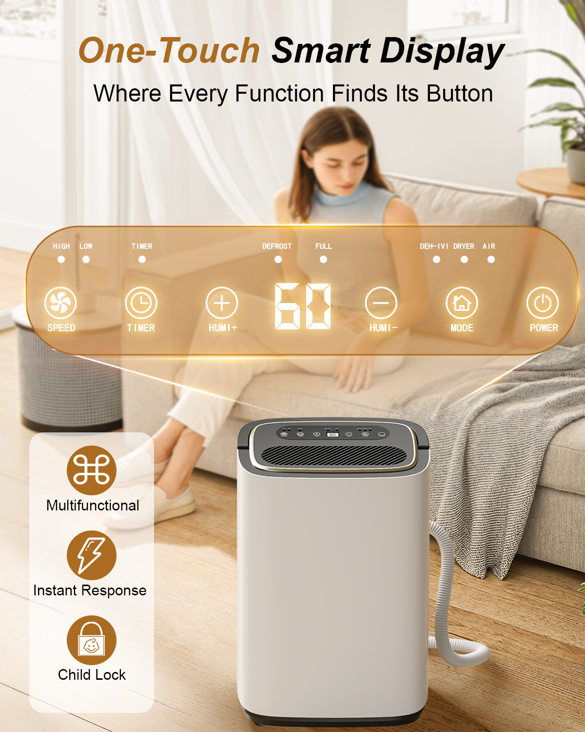 3000 sq.ft Dehumidifier for Basement, 30 Pint Dehumidifiers for Home with Drain Hose, Smart Humidity Control, 24H Timer & Child Lock, Ideal for Large Rooms, Bathroom, Bedroom, Garage