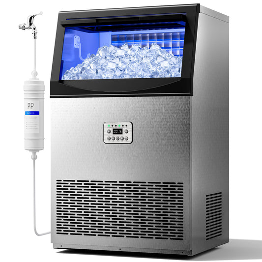 Nanori Commercial Ice Maker Machine, 200LBS/24H with 96 Ice Cubes, 33LBS Ice Storage Capacity, Stainless Steel Freestanding & Under Counter Ice Maker with Water Filter for Home, Bar, Office, Outdoor