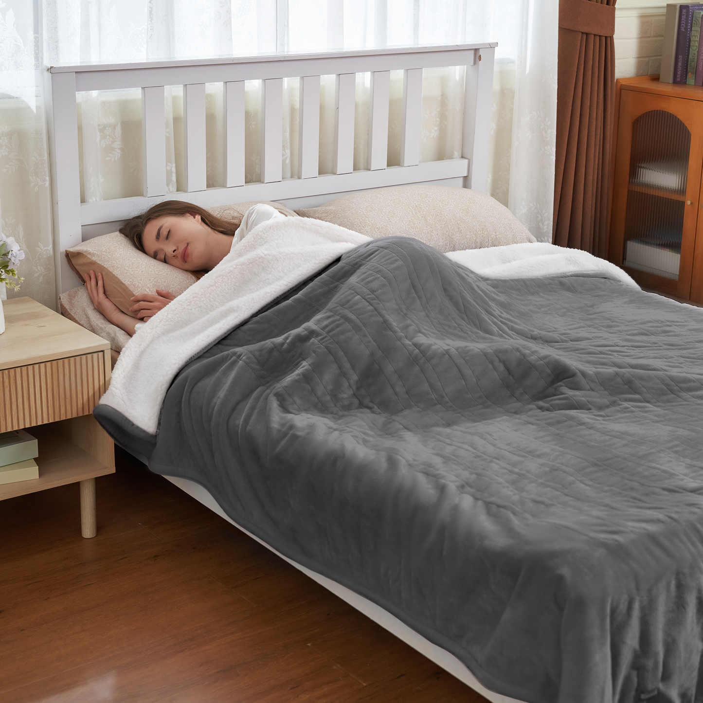Nexaro Heated Electric Blanket, 50"x60" Flannel Heating Blanket Features 12-Hour Timer with 1-Hour Intervals, Machine Washable Sherpa with Overheating Protection, Ideal Gifts for Her, Grey