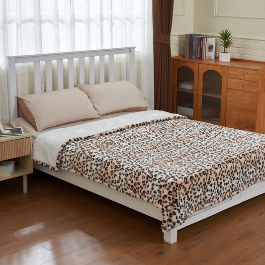 Heated Electric Blanket, 50"x60" Flannel Heating Blanket Features 12-Hour Timer with 1-Hour Intervals, Machine Washable Sherpa with Overheating Protection, Ideal Gifts for Her, Cream Leopard