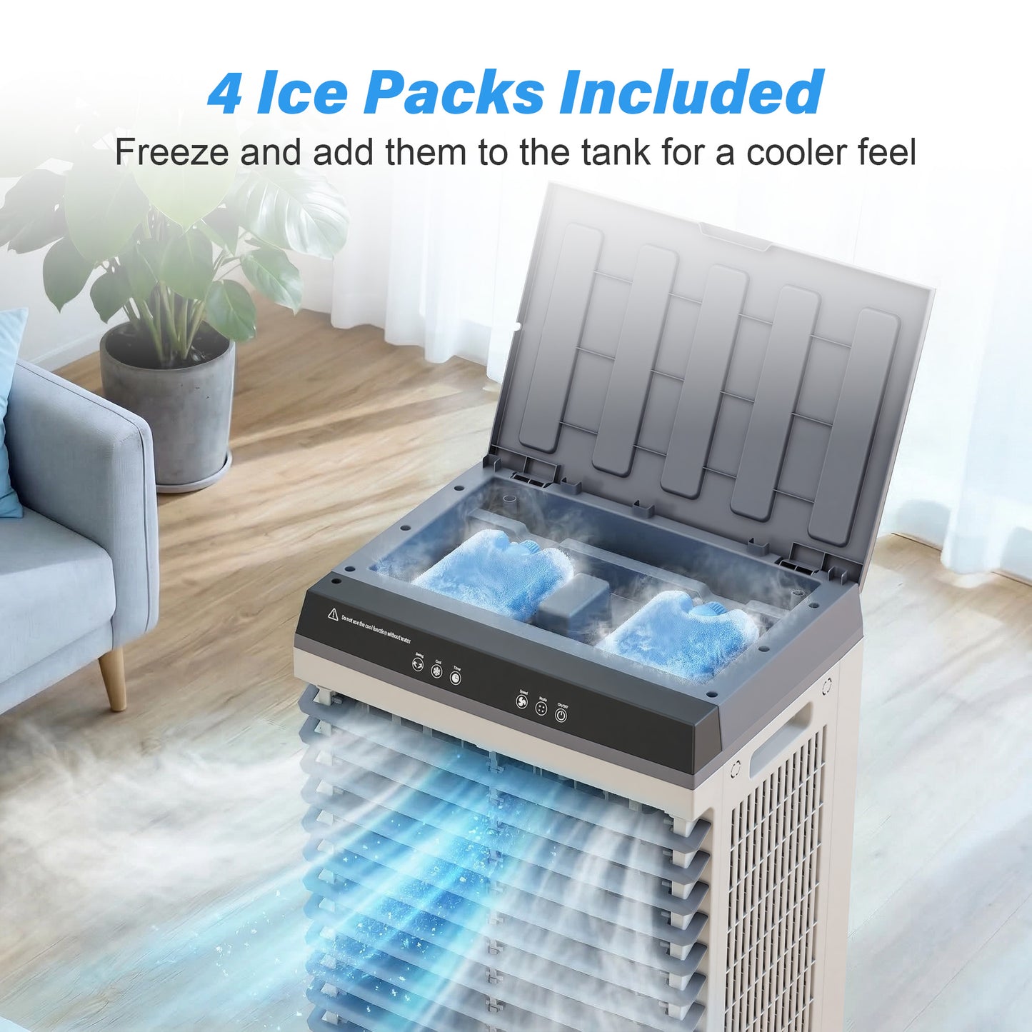 Portable Evaporative Air Cooler, 1800CFM Swamp Cooler with 5.5 Gallon Top Fill Tank, 4 Ice Packs, 120° Oscillation, 3 Speeds, 12 Hour Timer, Remote, for Home Office Bedroom