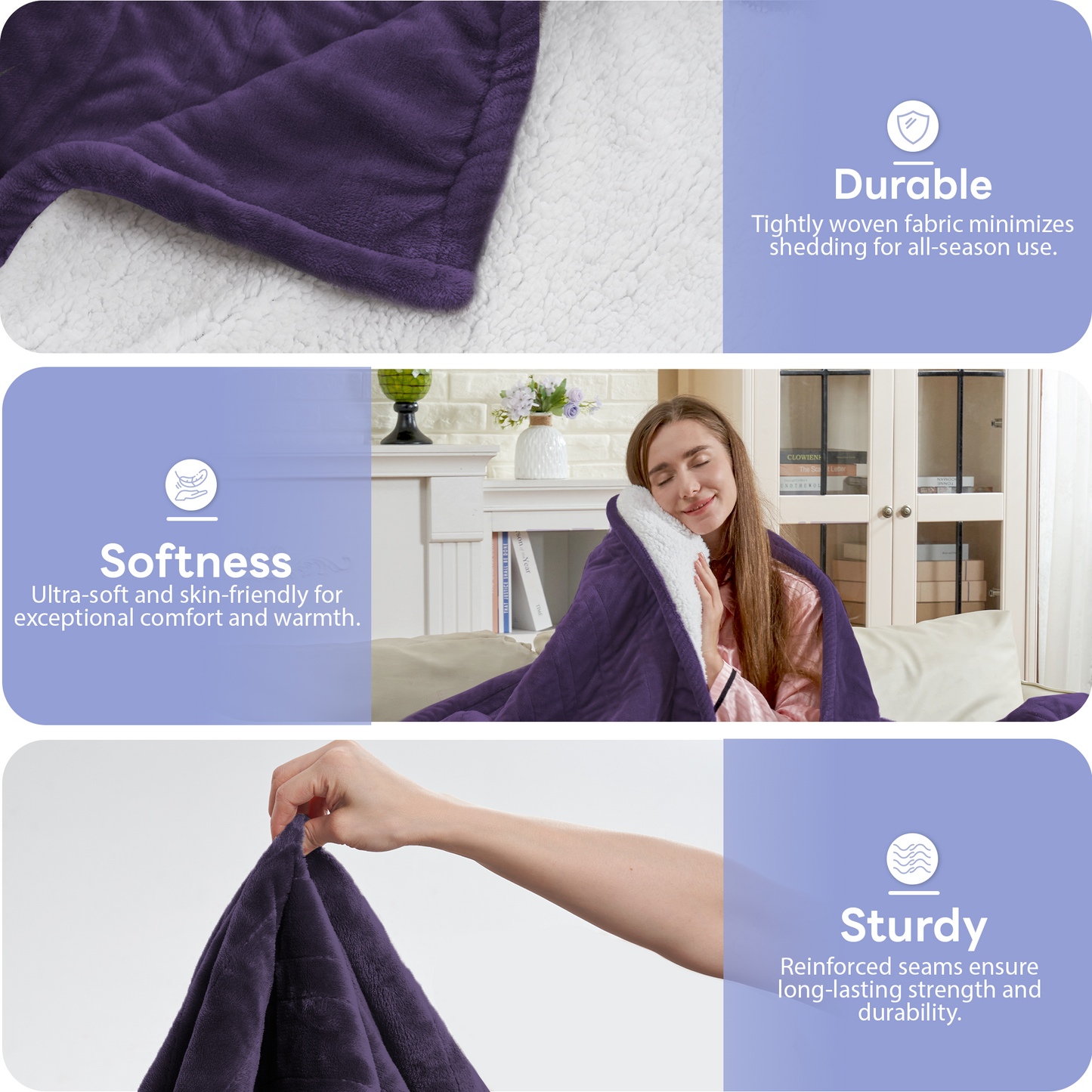 Nexaro Heated Electric Blanket, 72"x84" Flannel Heating Blanket Features 12-Hour Timer with 1-Hour Intervals, Machine Washable Sherpa with Overheating Protection, Ideal Gifts for Her, Purple