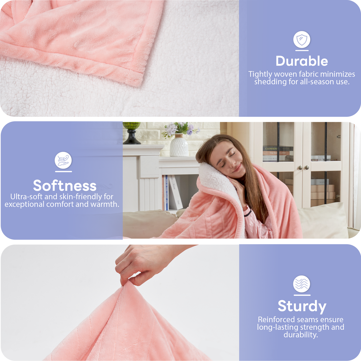 Nexaro Heated Electric Blanket, 62"x84" Flannel Heating Blanket Features 12-Hour Timer with 1-Hour Intervals, Machine Washable Sherpa with Overheating Protection, Ideal Gifts for Her, Pink