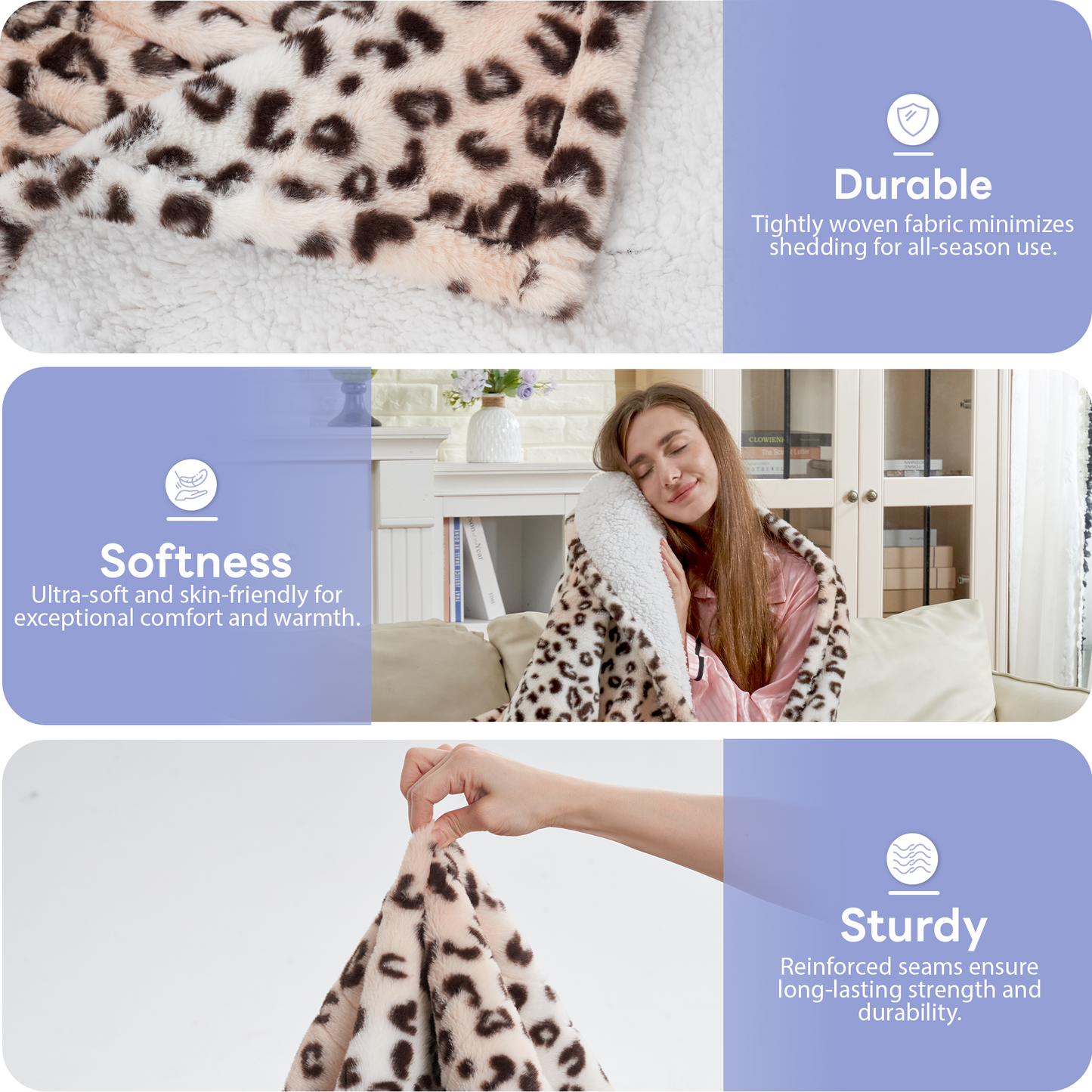 Nexaro Heated Electric Blanket, 62"x84" Flannel Heating Blanket Features 12-Hour Timer with 1-Hour Intervals, Machine Washable Sherpa with Overheating Protection, Ideal Gifts for Her, Cream Leopard