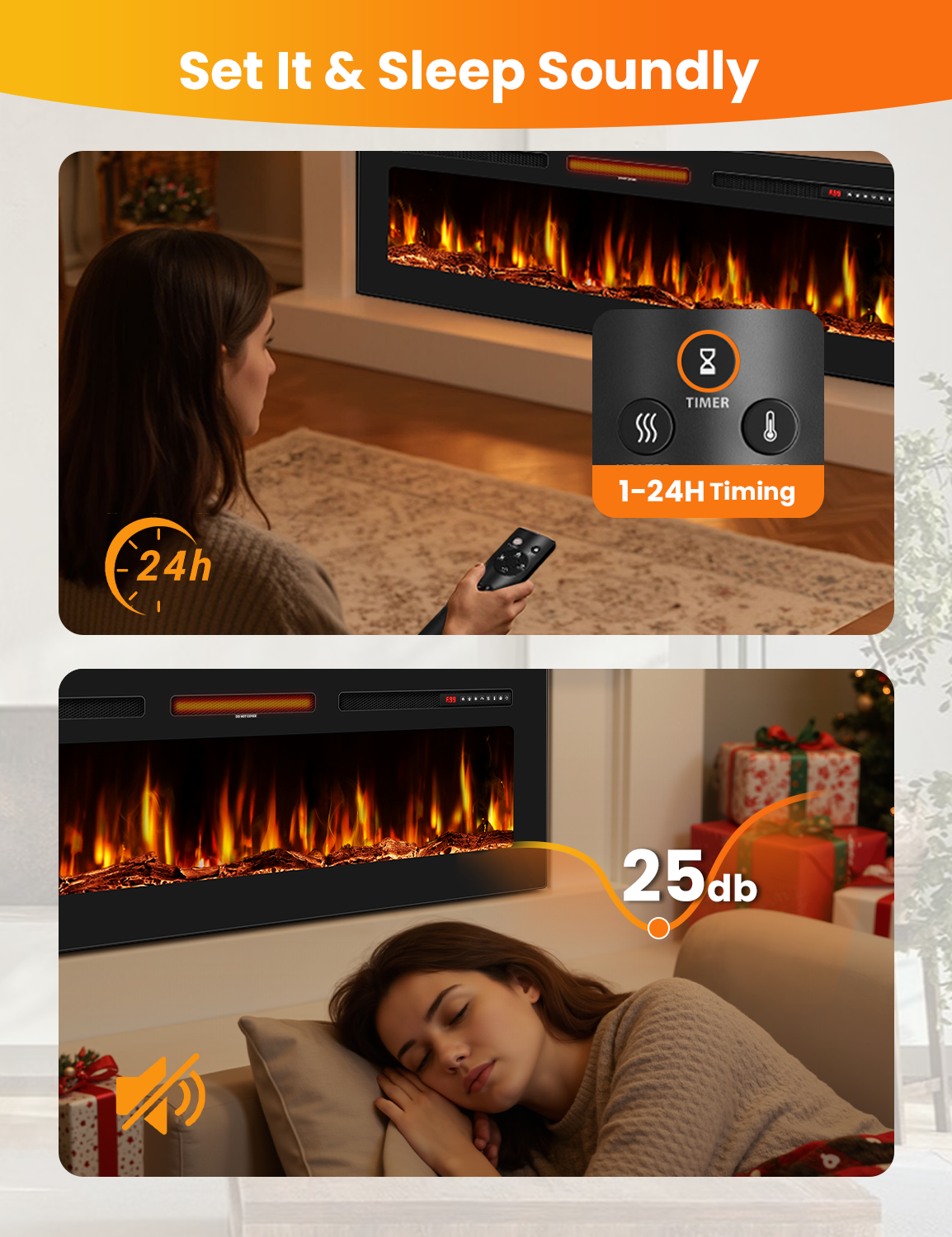 Nexaro 60″Electric Fireplace Heater with 1500W High/Low Heat, Overheat Protection, Child Lock, 12 Flame Colors, Timer, Remote Control, Recessed or Wall Mounted Fireplace Insert