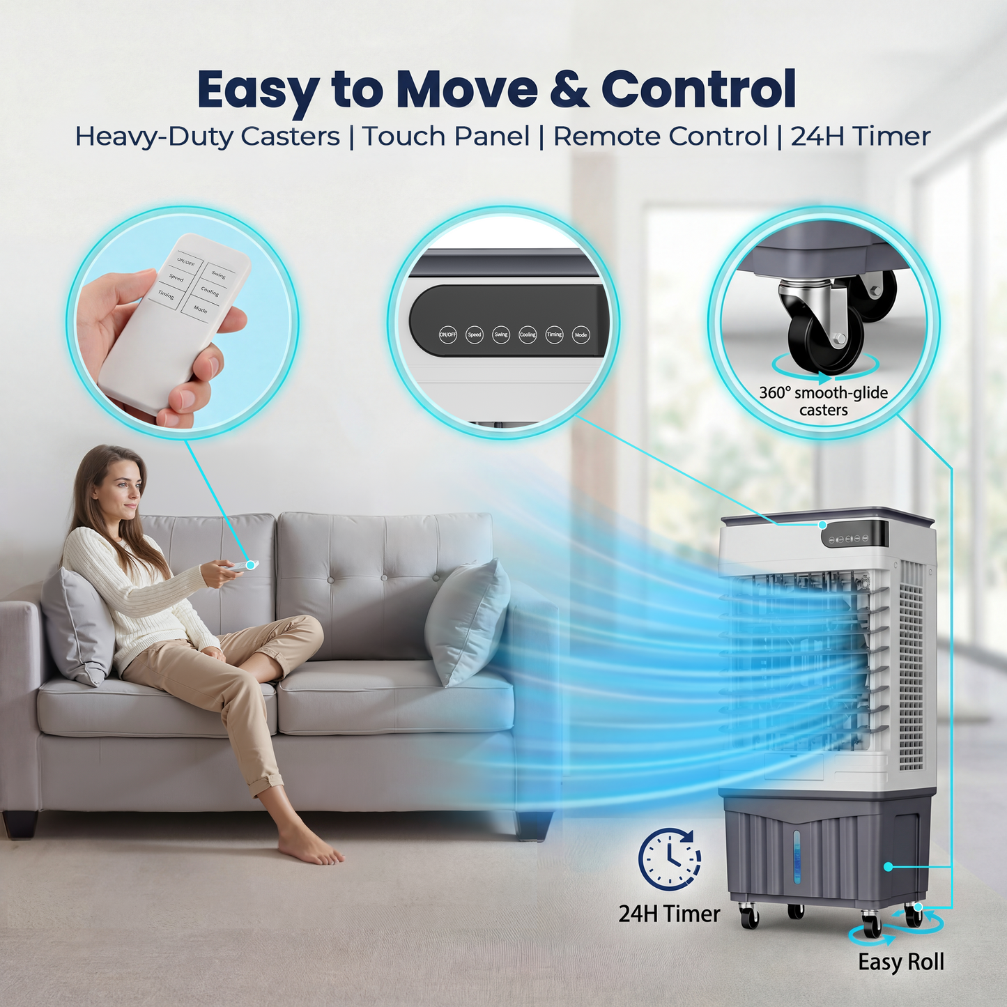 Nexaro 12.28 Gal Swamp Cooler for Garage & Patio, Portable Evaporative Air Cooler Covers Up to 500 Sq.Ft., Heavy Duty Cooling Fan with Oscillation, Remote & 12H Timer, 110V