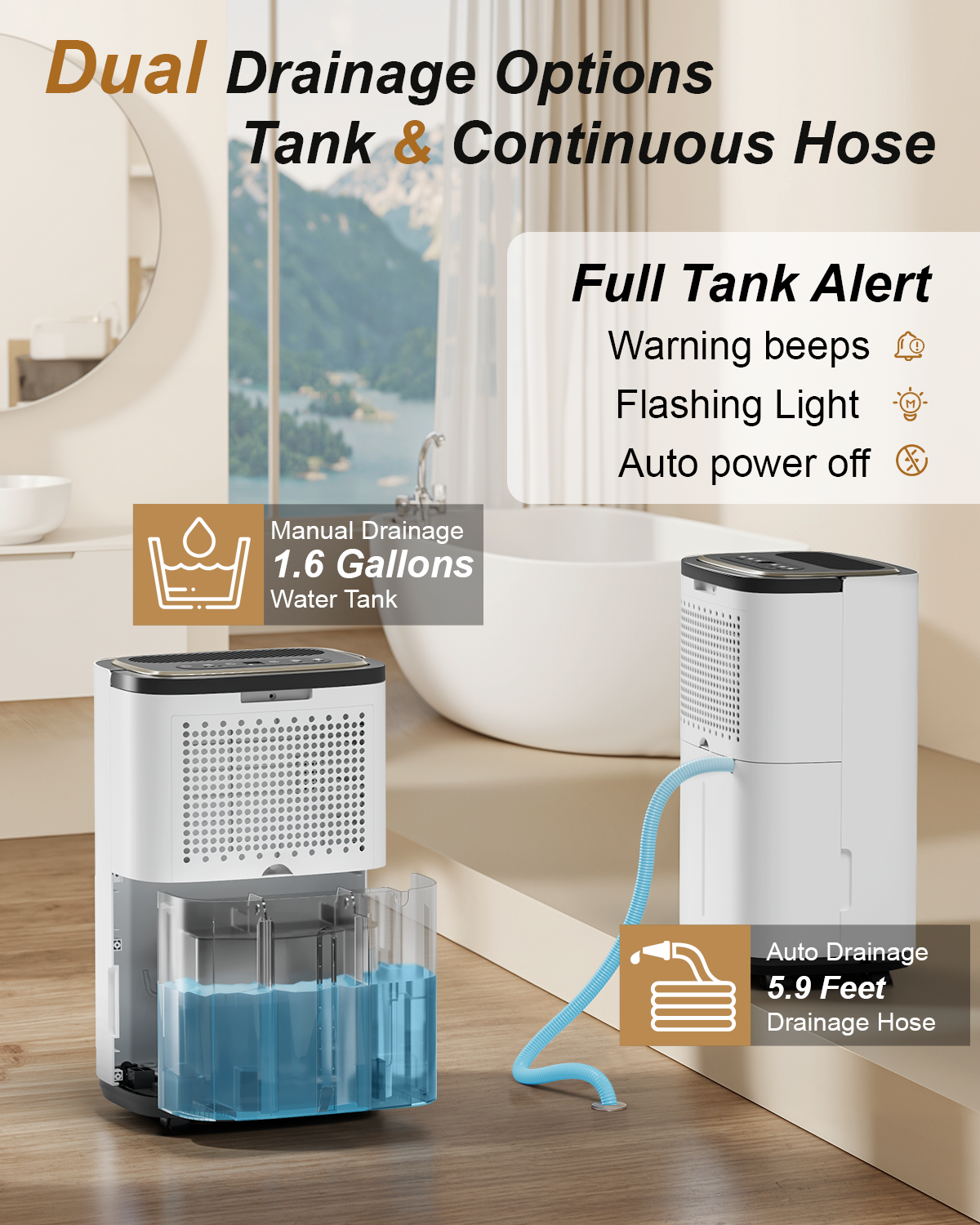 3000 sq.ft Dehumidifier for Basement, 30 Pint Dehumidifiers for Home with Drain Hose, Smart Humidity Control, 24H Timer & Child Lock, Ideal for Large Rooms, Bathroom, Bedroom, Garage