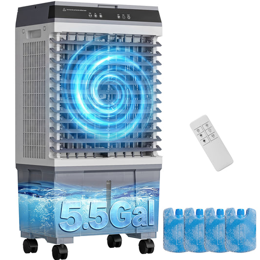 Portable Evaporative Air Cooler, 1800CFM Swamp Cooler with 5.5 Gallon Top Fill Tank, 4 Ice Packs, 120° Oscillation, 3 Speeds, 12 Hour Timer, Remote, for Home Office Bedroom