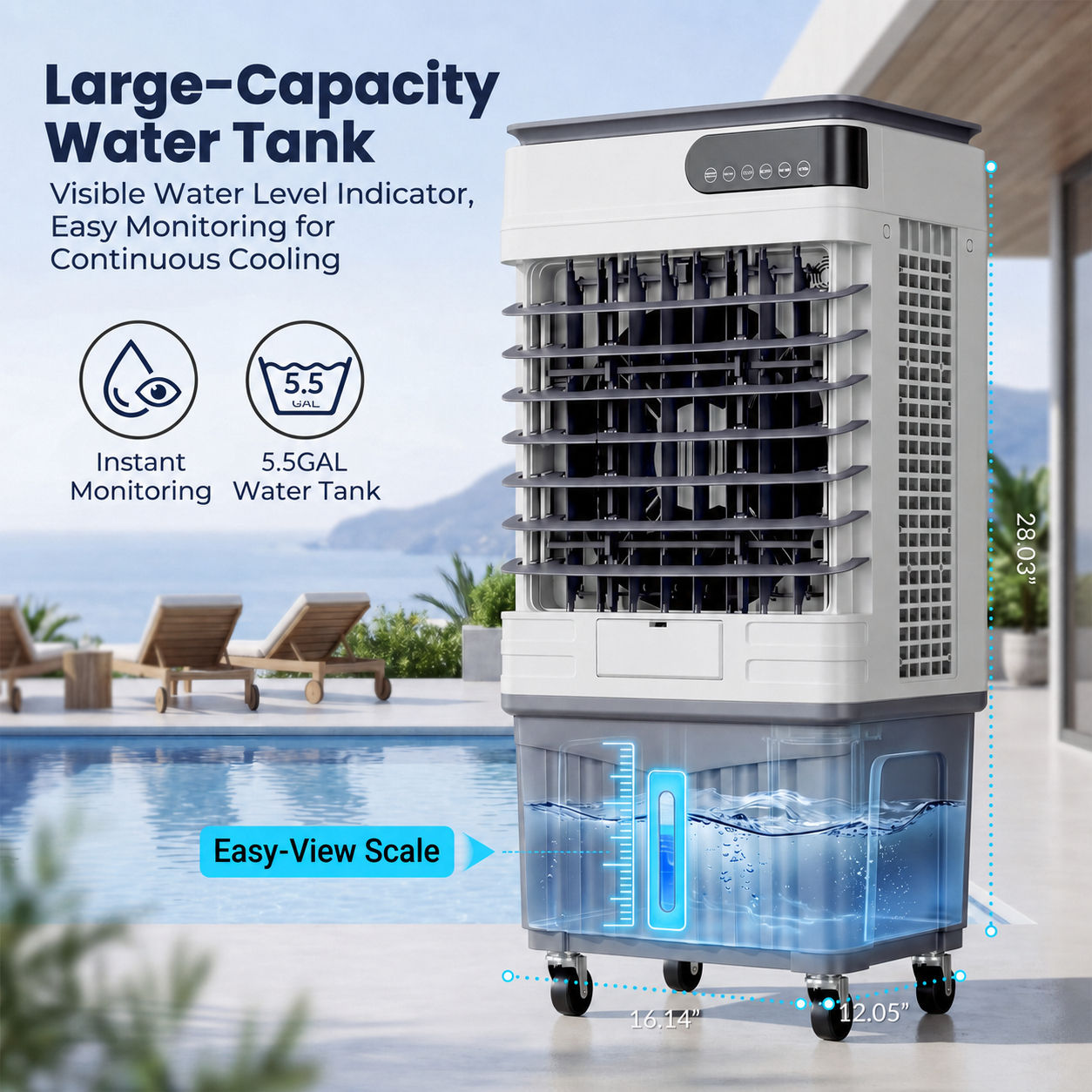 Swamp Cooler Air Conditioner, Portable Evaporative Air Cooler with 4 Ice Packs, LED Display, Remote & Touch Control, 12H Timer, Wide Oscillation, 5.5 Gal Tank for Bedroom, Garage