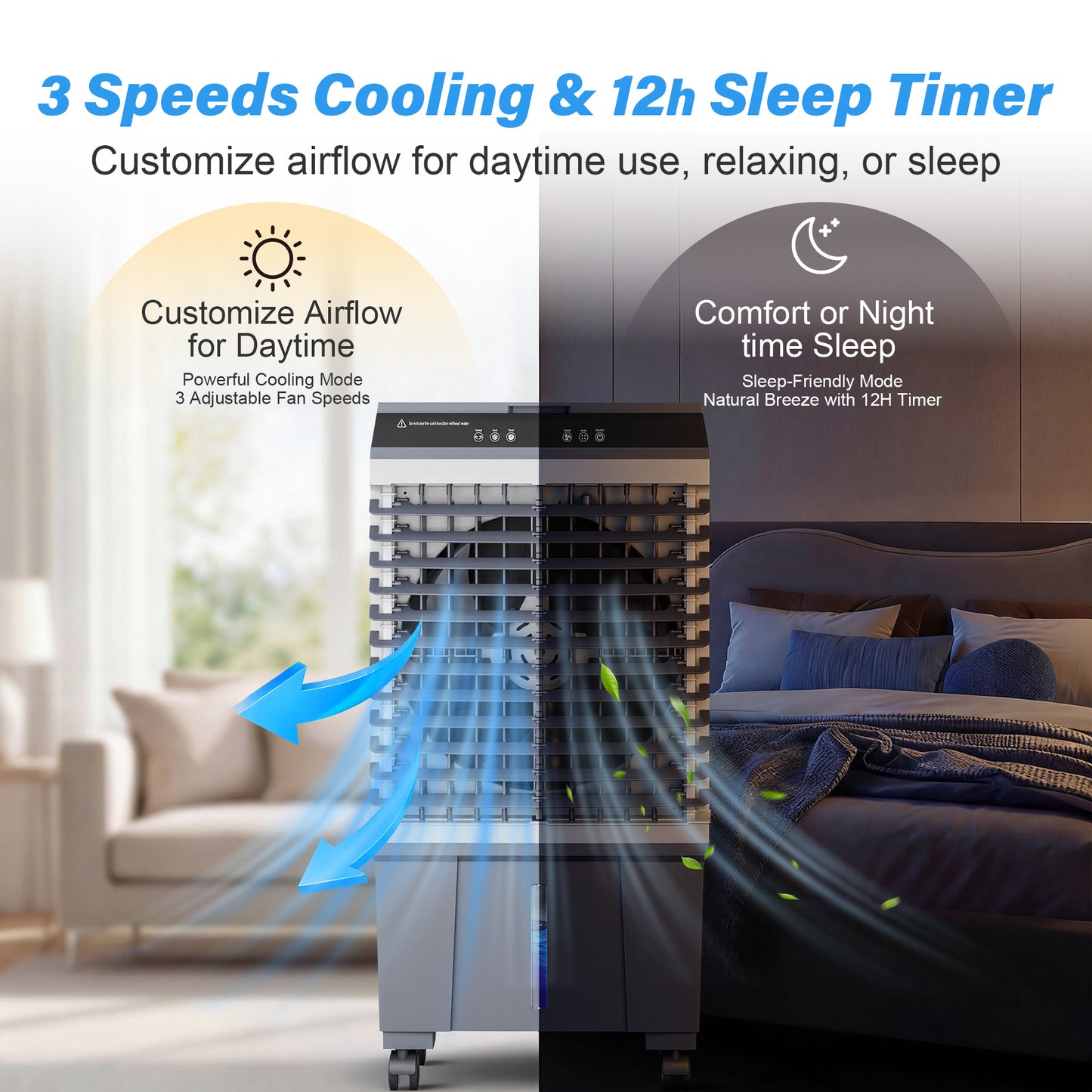 Portable Evaporative Air Cooler, 1800CFM Swamp Cooler with 5.5 Gallon Top Fill Tank, 4 Ice Packs, 120° Oscillation, 3 Speeds, 12 Hour Timer, Remote, for Home Office Bedroom