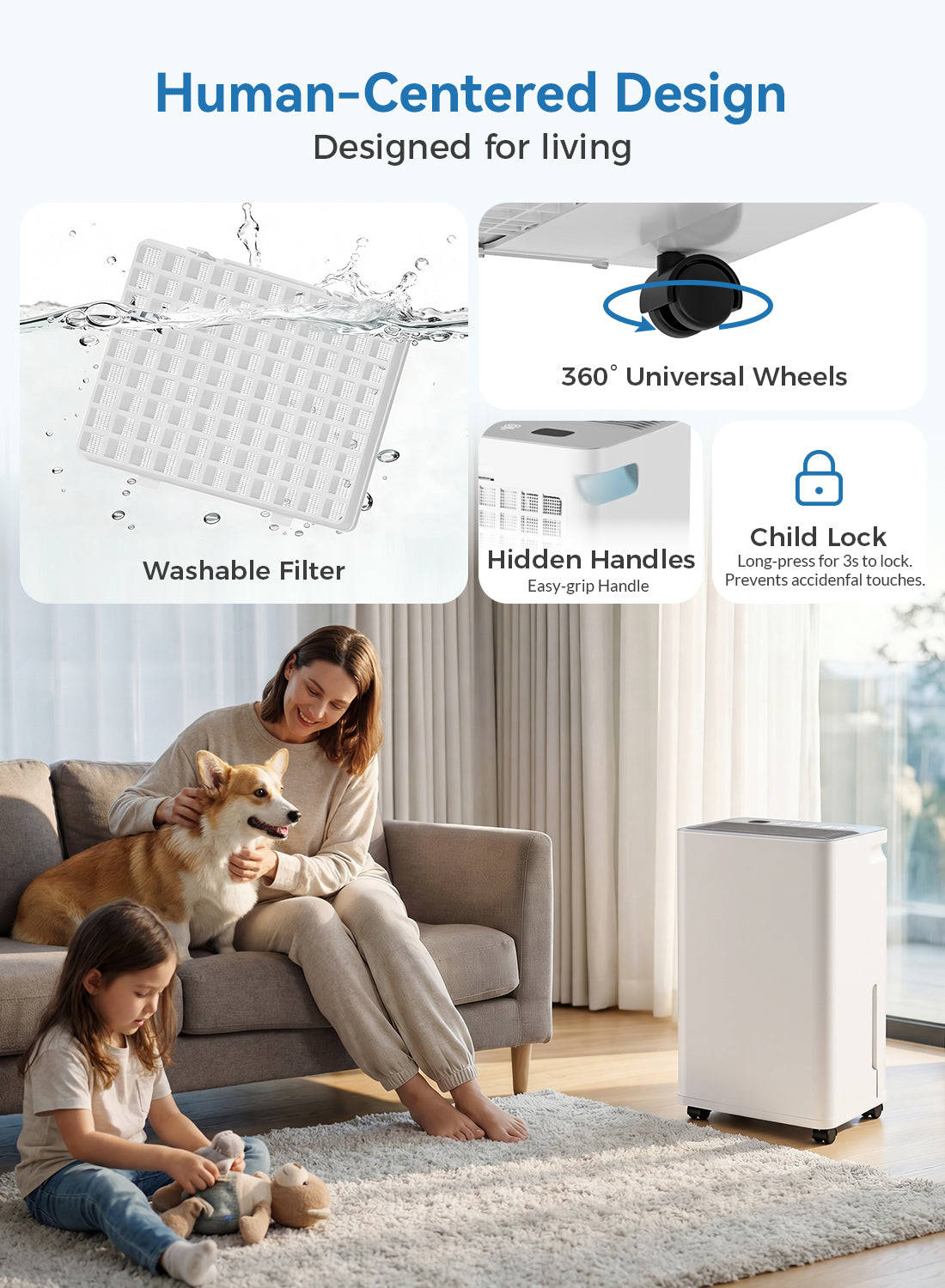 2500 Sq.Ft Dehumidifier for Basement with Drain Hose, Update 35 Pint Large Best Compressor Dehumidifiers for Home or Garage, Smart Humidity Control, 24H Timer & Child Lock, Ideal for Rooms, Upgraded