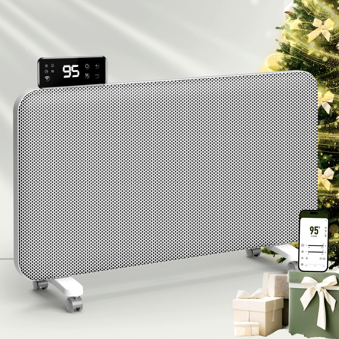 Convection Panel Space Heater for Large Room Indoor Use,1500W Electric Infraed Mica Heater with Programmable Thermostat, Standing or Wall Mount,Smart WiFi App Control,Works with Tuya,33 Inch