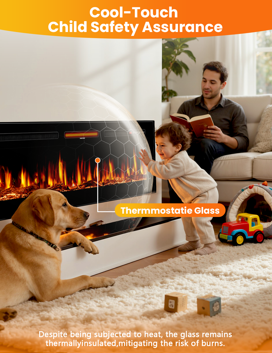 Nexaro 50″Electric Fireplace Heater with 1500W High/Low Heat, Overheat Protection, Child Lock, 12 Flame Colors, Timer, Remote Control, Recessed or Wall Mounted Fireplace Insert