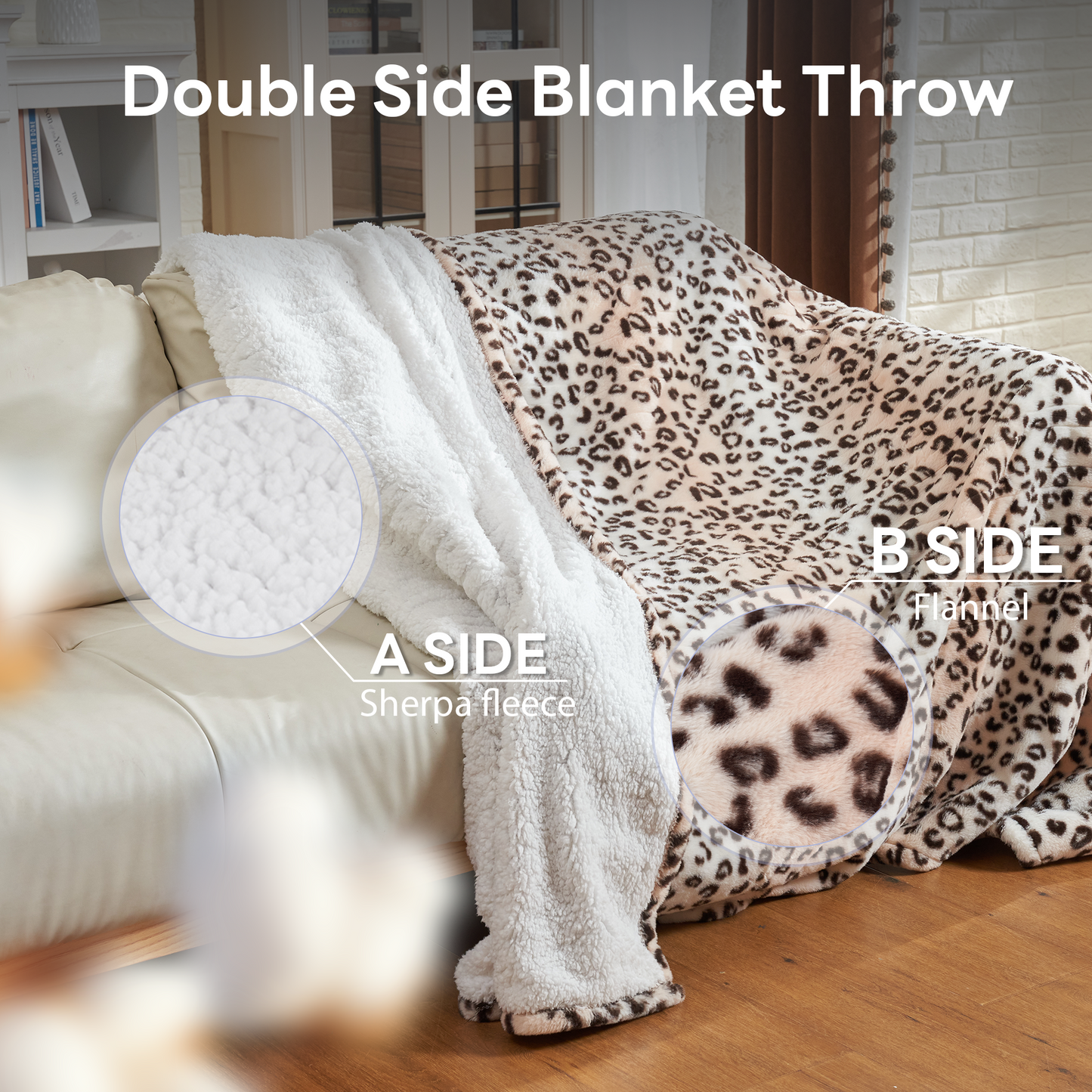 Heated Electric Blanket, 50"x60" Flannel Heating Blanket Features 12-Hour Timer with 1-Hour Intervals, Machine Washable Sherpa with Overheating Protection, Ideal Gifts for Her, Cream Leopard