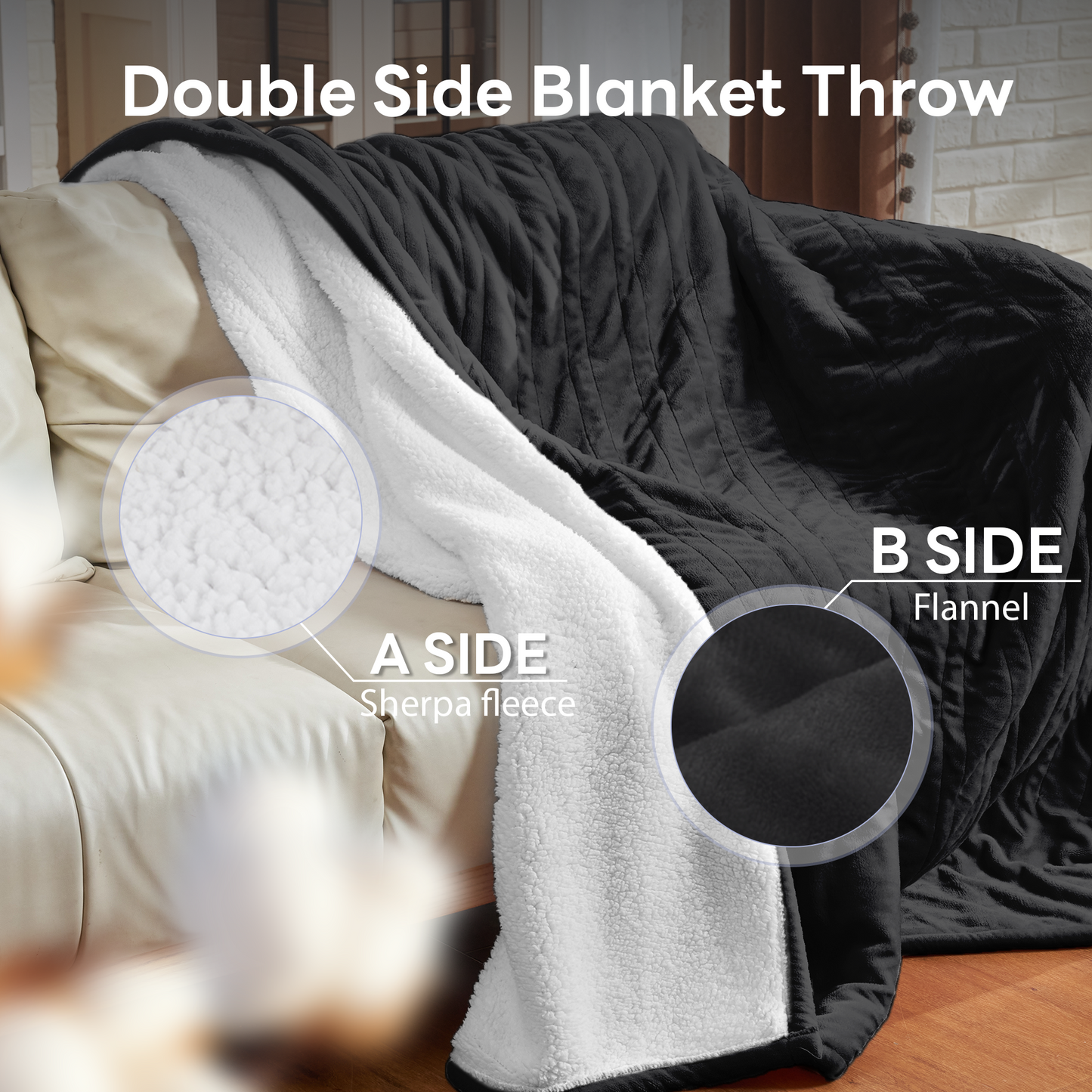Nexaro Heated Electric Blanket, 72"x84" Flannel Heating Blanket Features 12-Hour Timer with 1-Hour Intervals, Machine Washable Sherpa with Overheating Protection, Ideal Gifts for Her, Black