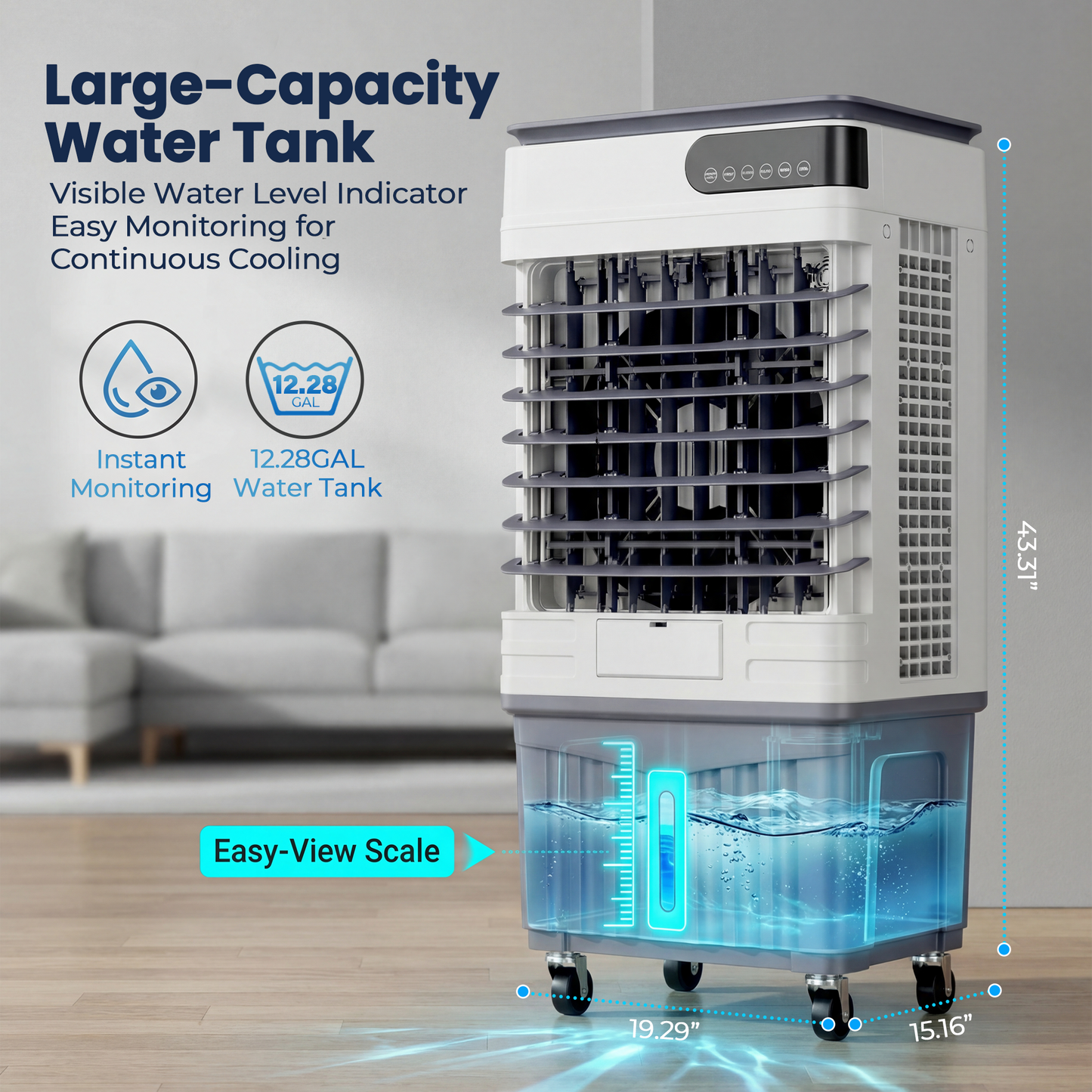 Swamp Cooler Air Conditioner, 13.5 Gal Portable Evaporative Air Cooler with 4 Ice Packs, LED Display, Remote & Touch Control, 12H Timer, Wide Oscillation, 3 Speeds for Garage, Patio