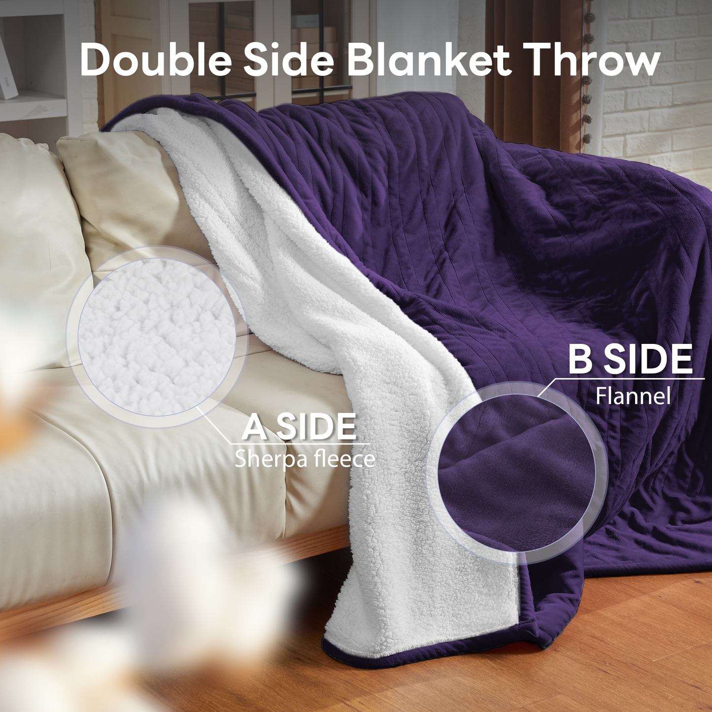 Nexaro Heated Electric Blanket, 62"x84" Flannel Heating Blanket Features 12-Hour Timer with 1-Hour Intervals, Machine Washable Sherpa with Overheating Protection, Ideal Gifts for Her, Purple