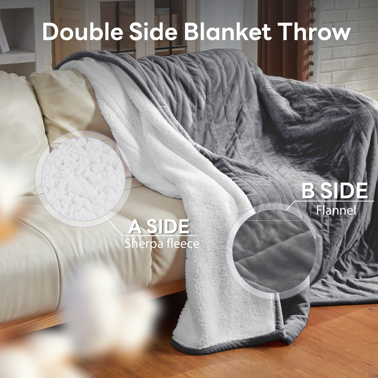 Nexaro Heated Electric Blanket, 72"x84" Flannel Heating Blanket Features 12-Hour Timer with 1-Hour Intervals, Machine Washable Sherpa with Overheating Protection, Ideal Gifts for Her, Grey