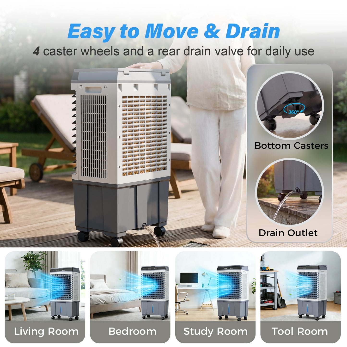 Portable Evaporative Air Cooler, 1800CFM Swamp Cooler with 5.5 Gallon Top Fill Tank, 4 Ice Packs, 120° Oscillation, 3 Speeds, 12 Hour Timer, Remote, for Home Office Bedroom