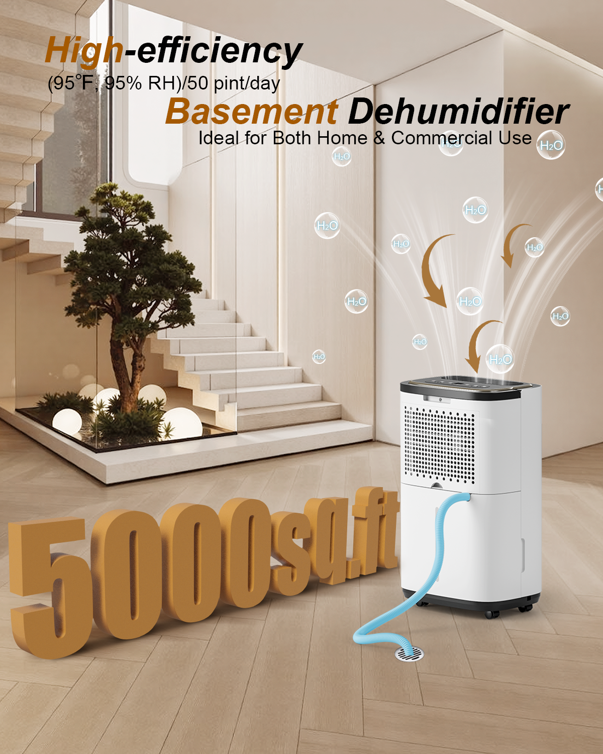 3000 sq.ft Dehumidifier for Basement, 30 Pint Dehumidifiers for Home with Drain Hose, Smart Humidity Control, 24H Timer & Child Lock, Ideal for Large Rooms, Bathroom, Bedroom, Garage