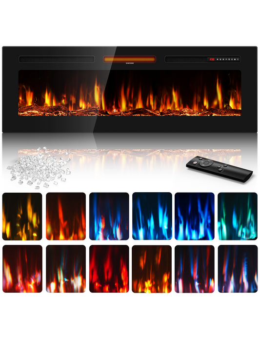 Nexaro 50″Electric Fireplace Heater with 1500W High/Low Heat, Overheat Protection, Child Lock, 12 Flame Colors, Timer, Remote Control, Recessed or Wall Mounted Fireplace Insert