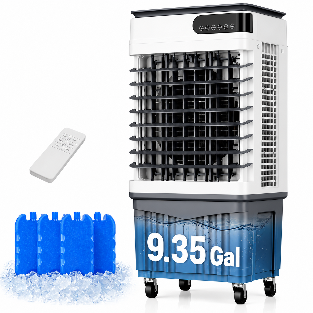 Nanori 3000CFM Evaporative Air Cooler, 9.35 Gal Portable Swamp Cooler,3 Speeds, 120° Oscillation, 1–12H Timer, Remote, 4 Ice Packs, for Garage, Patio, Workshop, Dry