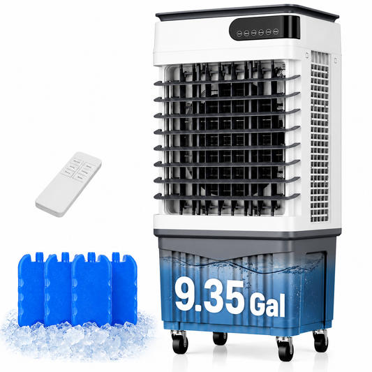 Nanori 3000CFM Evaporative Air Cooler, 9.35 Gal Portable Swamp Cooler,3 Speeds, 120° Oscillation, 1–12H Timer, Remote, 4 Ice Packs, for Garage, Patio, Workshop, Dry