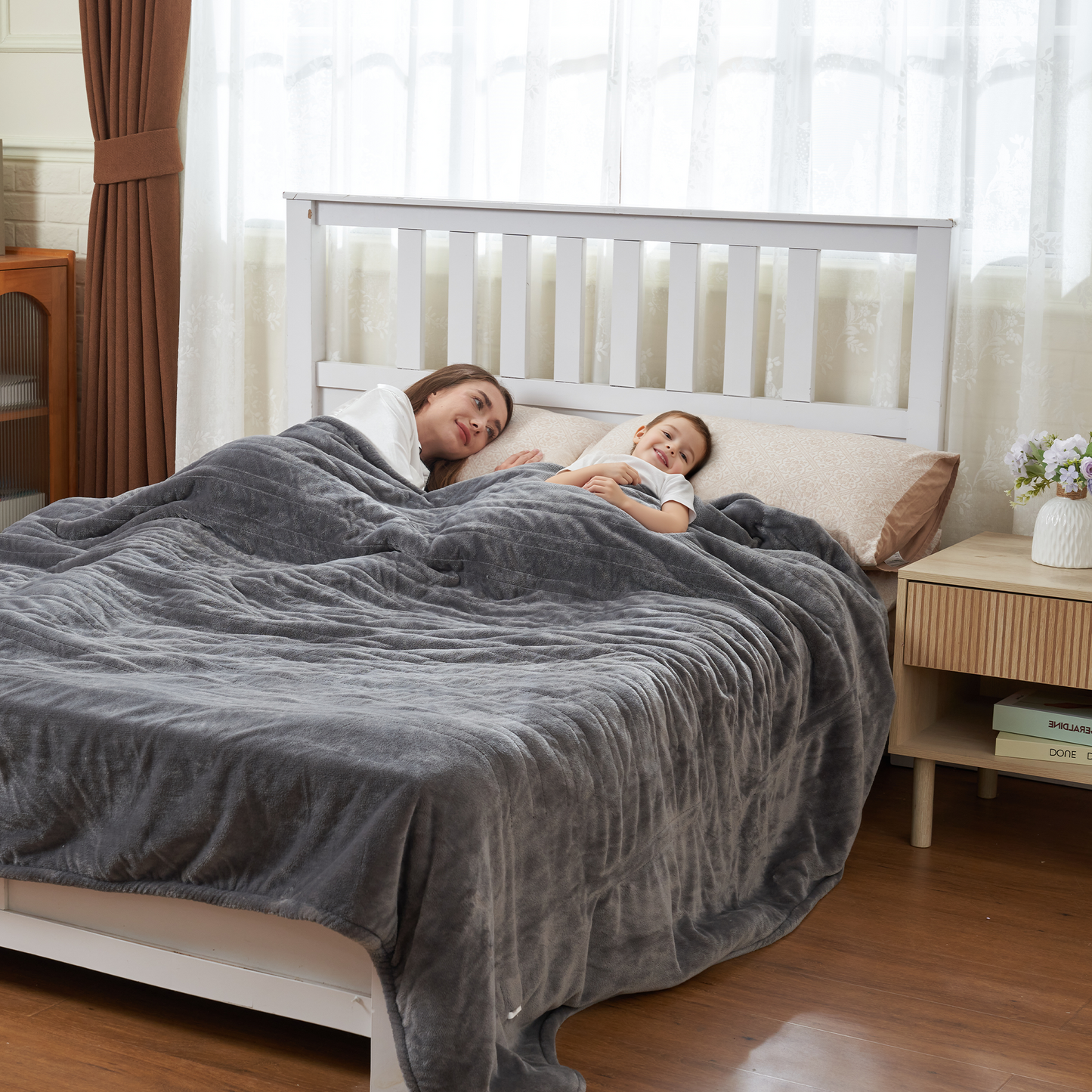 Nexaro Heated Electric Blanket, 62"x84" Flannel Heating Blanket Features 12-Hour Timer with 1-Hour Intervals, Machine Washable Sherpa with Overheating Protection, Ideal Gifts for Her, Grey