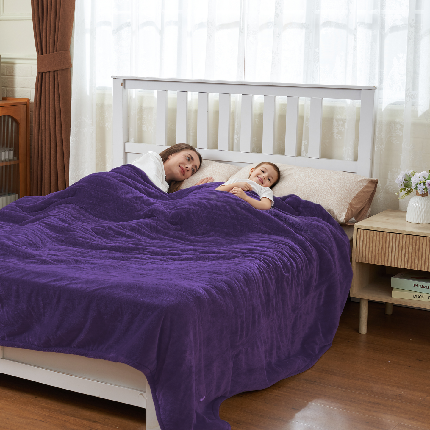 Nexaro Heated Electric Blanket, 62"x84" Flannel Heating Blanket Features 12-Hour Timer with 1-Hour Intervals, Machine Washable Sherpa with Overheating Protection, Ideal Gifts for Her, Purple