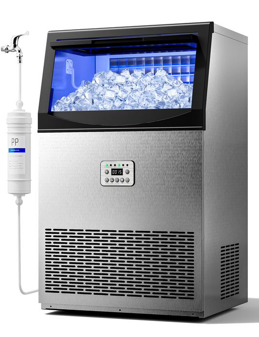 Nanori Commercial Ice Maker Machine, 110LBS/24H with 33LBS Ice Storage Capacity, 50 Ice Cubes, Stainless Steel Freestanding & Under Counter Ice Maker with Water Filter for Home, Bar, Cafe, Outdoor