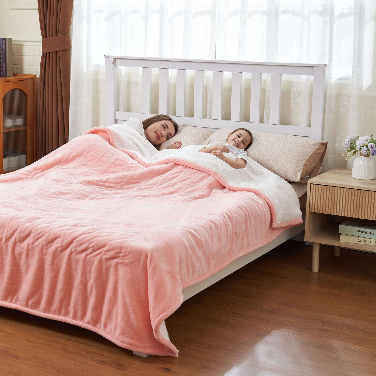 Nexaro Heated Electric Blanket, 72"x84" Flannel Heating Blanket Features 12-Hour Timer with 1-Hour Intervals, Machine Washable Sherpa with Overheating Protection, Ideal Gifts for Her, Pink