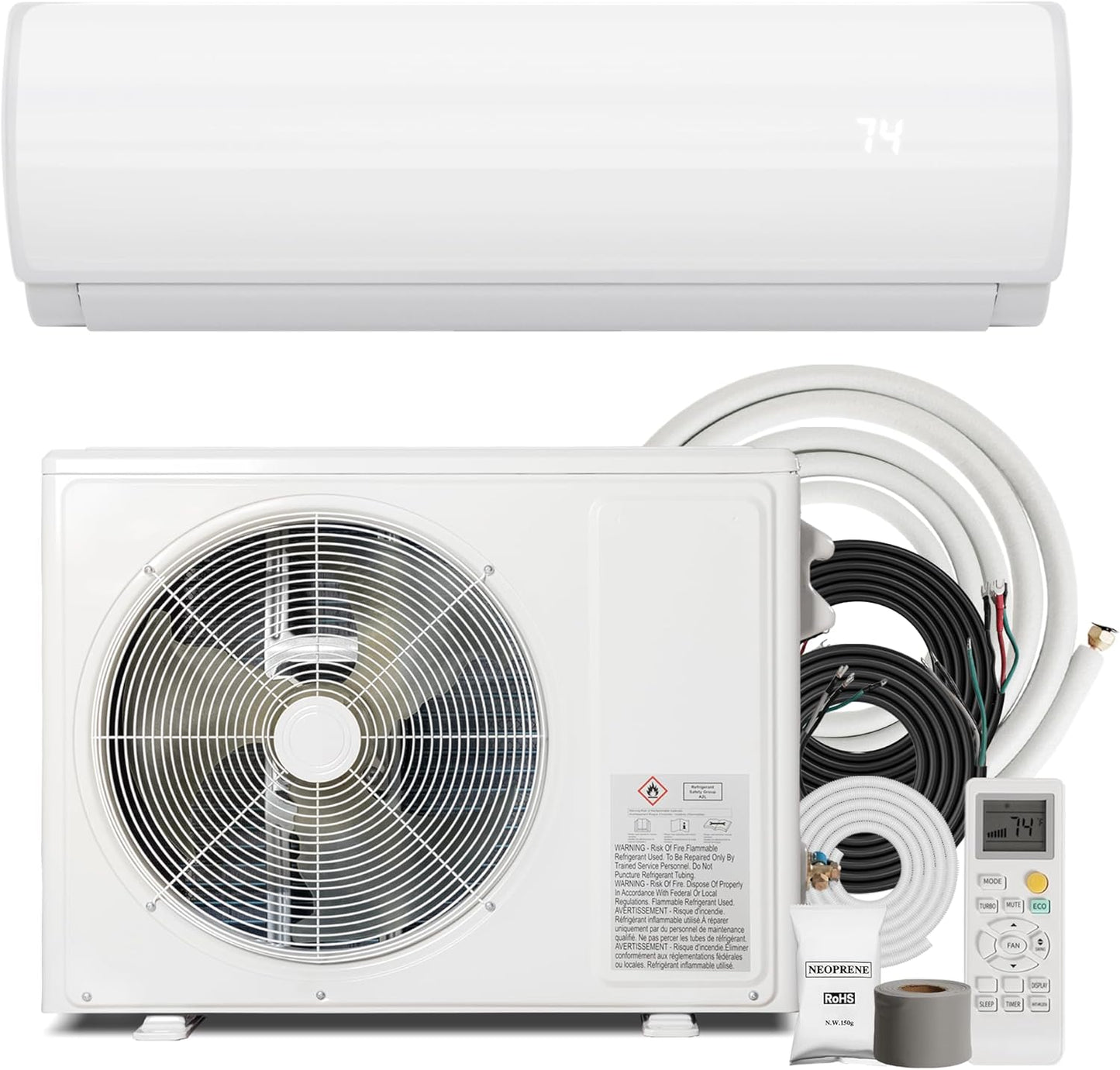 Nexaro 12000BTU Mini Split Air Conditioner Heat Pump, 19 SEER2 Inverter Compressor AC Unit Cools Rooms up to 750 Sq. Ft, 115V Ductless Split AC with Pre-Charged Condenser & Installation Kit