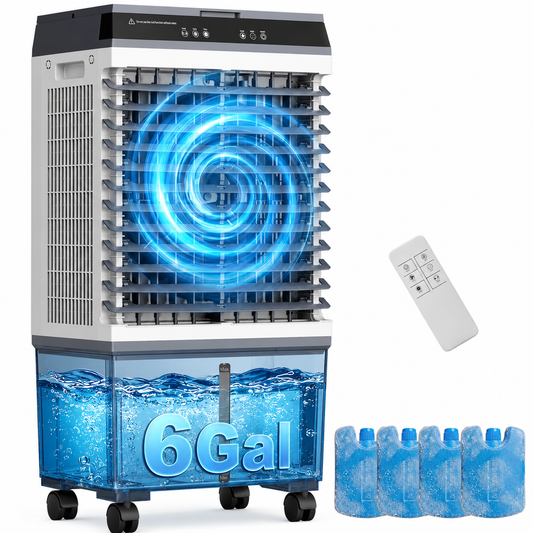 Nanori 2300 CFM Evaporative Air Cooler, 6 Gal Portable Swamp Cooler,3 Speeds, Oscillation, Remote Control, Timer, Ice Packs, Caster Wheels, for Bedroom, Office, Living Room